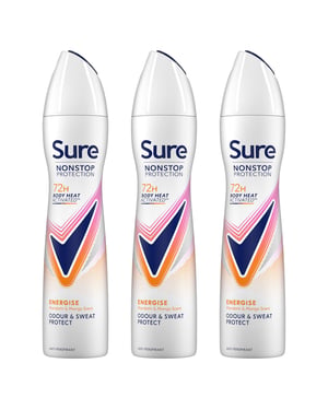 Sure Women Energise Deodorant Spray with 72H Nonstop Protection 250ml, 3 Pack