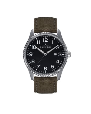 Elevon Crosswind-horloge met leren band en canvasbekleding met datum