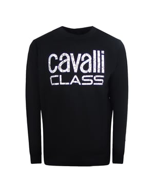 Cavalli Class Bold Floral Design Black Sweatshirt