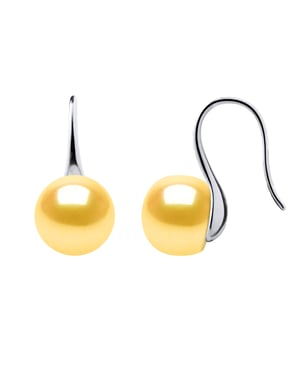 Earrings Hooks Freshwater Pearls 9-10 mm Buttons Golden 925