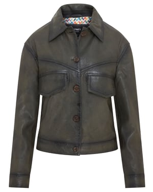 Dames olijfgroen retro leren bikerjack - Kopervik
