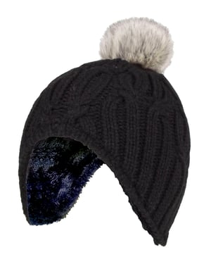 Heat Holders - Girls Cable Knitted Beanie Hat with Pom Pom Bobble for Winter | Warm Thermal Insulated Hat - Cloud Grey
