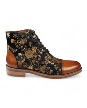 Justin Reess Men's Brown Floral Print Leather Oxford Ankle Boots - Adam