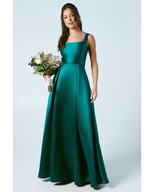 Scoop Neck Full Skirted Twill Bridesmaids Dress
