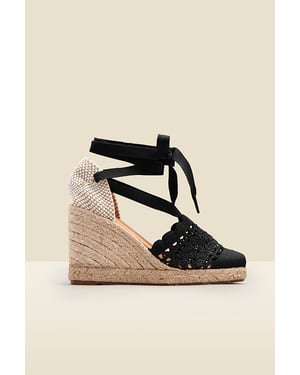 Amily Black Crochet Valenciana Wedge Espadrille