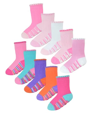 Non Slip Baby Girl Heel and Toe Socks | 10 Pair Multipack | Cute and Soft Toddler Socks with Grips - Style 2