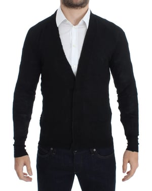 Costume National Herrar Svart Fin Ull Knapp Cardigan