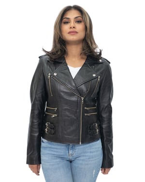 Womens Leather Vintage Brando Biker Jacket-Orlando