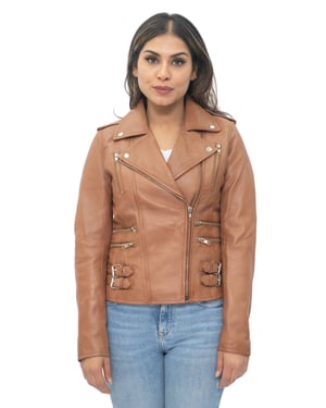 Womens Leather Vintage Brando Biker Jacket-Orlando