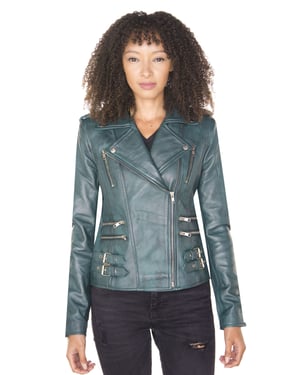 Womens Leather Vintage Brando Biker Jacket-Orlando