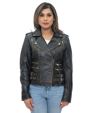 Damläder Vintage Brando Bikerjacka-Orlando