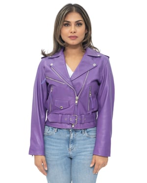 Women's Cowhide Brando Leather Biker Jacket-Murcia
