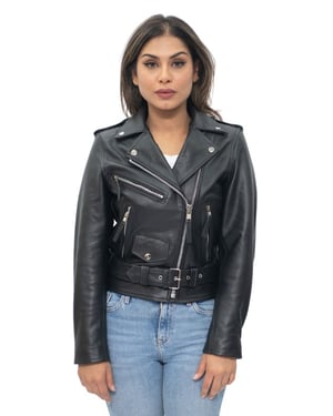 Women's Cowhide Brando Leather Biker Jacket-Murcia