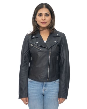 Womens Leather Classic Biker Brando Jacket-Baku