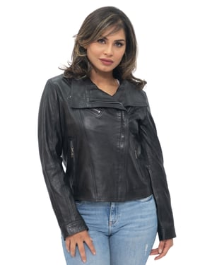 Womens Leather Shawl Wrap Biker Jacket - Riga