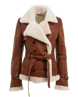 Dames Tan Double Breasted schapenvacht pilotenjack-Leshan