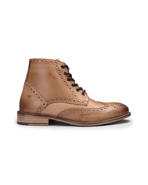 Mens Classic Oxford Tan Leather Gatsby Brogue Ankle Boots