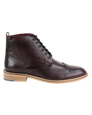 Mens Classic Oxford Brogue Ankle Boots in Brown Leather