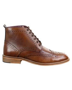 Mens Classic Oxford Brogue Ankle Boots in Tan Leather