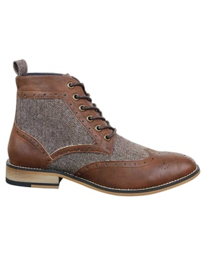 Mens Classic Tweed Oxford Ankle Boots in Brown Leather