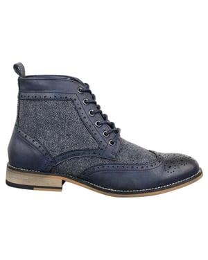 Mens Classic Tweed Oxford Ankle Boots in Navy Leather