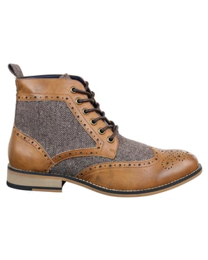 Mens Classic Tweed Oxford Ankle Boots in Tan Leather