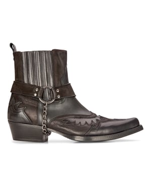 Heren lederen cowboy-enkellaarzen zwartbruin Cubaanse biker winklepicker western
