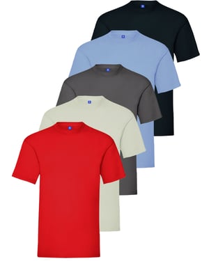 Kruze | Mens Crew Neck T-Shirts (5 Pack) - SKY/RED/CHAR/NVY/GRY
