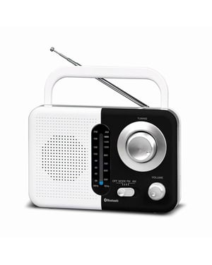 Soundz SZ412 AM/FM Portable Bluetooth Radio With USB Port And SD Card Slot White & Black