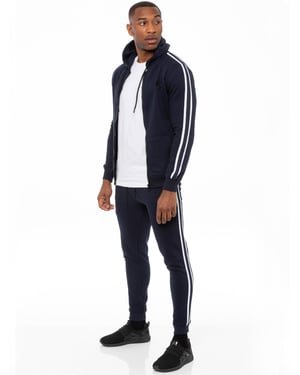 Enzo | Heren Zip Up Tape Hoodie Tracksuit Set - Navy