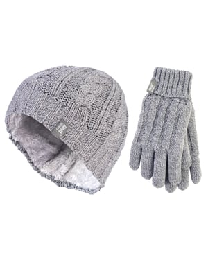 Heat Holders - Ladies Hat & Gloves Set for Winter - Light Grey