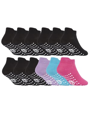Sock Snob - 12 Paar Meisjes Gymsokken met Grips | Enkelsokken met Antislipzool - Roze / Zwart