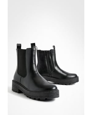 Wide Fit Double Tab Detail Chunky Chelsea Boots