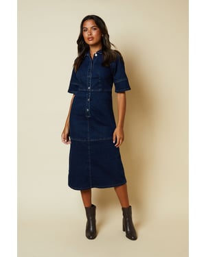 Half Placket Denim Shirt Dress