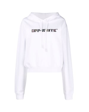 Off-White Geometric Logo Cropped White Hoodie