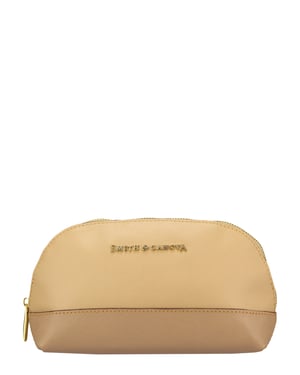 TWO-TONE LEATHER ZIP AROUND COSMETIC BAG