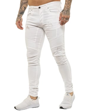 Enzo | Heren Skinny Stretch Biker Denim Jeans - Wit