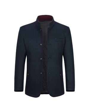 Kort Slim Fit-kappa för män med ståkrage Business Casual Ullöverrock Blå