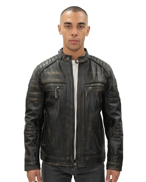Heren vintage zwart leren bikerjack-Napels
