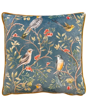 Wylder Tropics Orient Chinoiserie Birds Piped Velvet Cushion Cover