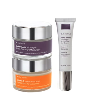 Vitamin C + Hyaluronic Acid Hydrabright Day Moisturiser 50ml + Snake Venom + Collagen Wrinkle Filler Night Moisturiser 50ml + Snake Venom + Collagen Wrinkle Filler Eye Cream 15