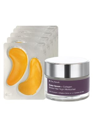 24K Gold + Antioxidant Hydrating Eye Treatments Pads + Snake Venom + Collagen Wrinkle Filler Night Moisturiser 50ml