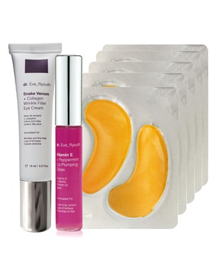 24K Gold + Antioxidant Hydrating Eye Treatments Pads + Vitamin E and Peppermint Lip Plumps 8ml + Snake Venom + Collagen Wrinkle Filler Eye Cream 15