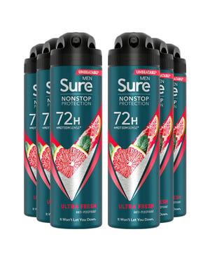 Sure Men Nonstop Protection 72H Anti-Perspirant Deodorant Ultra Fresh 150ml, 6pk
