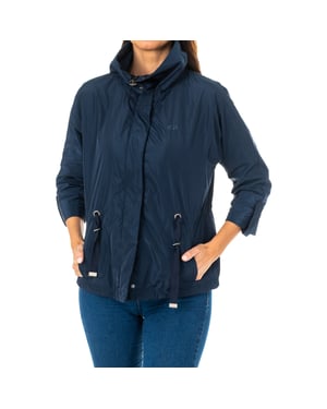Women's long-sleeved high-neck jacket with adjustable drawstring at mid-waist LWO004