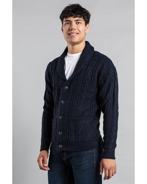 Dark Navy Shawl Neck Cable Knit Cardigan