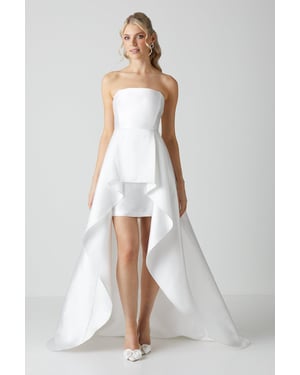 Bandeau Twill Mini With Full Overskirt Wedding Dress