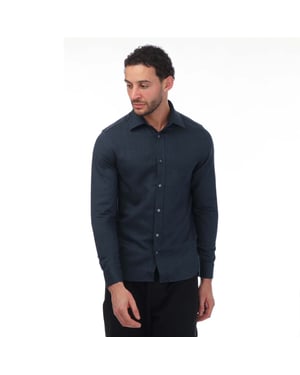 Men's Ted Baker Crotone Long Sleeve Herringbone Shirt in Navy