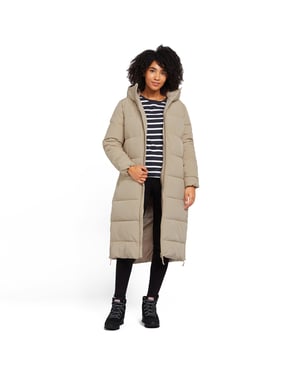 North Ridge Women's Roaming Jacket with Generous Cosy Hood & Zipped Hem Vents, Longline Winter Coat, Beige