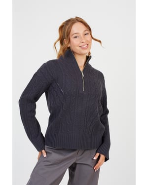 Charcoal Half Zip Cable Knit Jumper